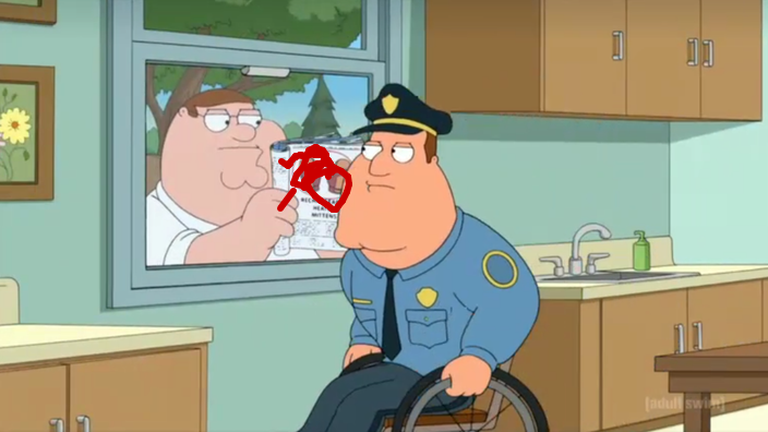 Cooper's doodle/screenshot of Family Guy [S15 E15]